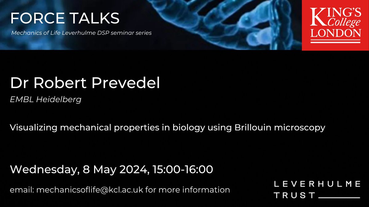 MoL_DSP's tweet photo. Join us to hear Dr Robert Prevedel @Prevedel_Lab of EMBL Heidelberg for our next #ForceTalk on "Visualizing mechanical properties in biology using Brillouin microscopy"
ποΈ 8 May 2024
π 15:00 - 16:00 BST
Online and open to all, link register here π https://t.co/qNxaBzEXwP https://t.co/j75gMXBLja