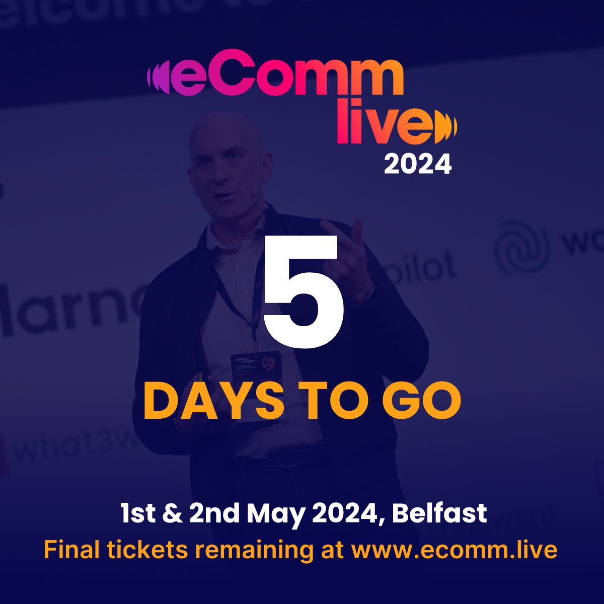 eComm_Live's tweet image. Only 5 days left until eComm Live, where the brightest minds in eCommerce gather in Belfast to share insights, strategies, and trends shaping the digital marketplace. 🚀

Final tickets remaining at hubs.ly/Q02v7XF60 🎫 ⏰

#eCommLive