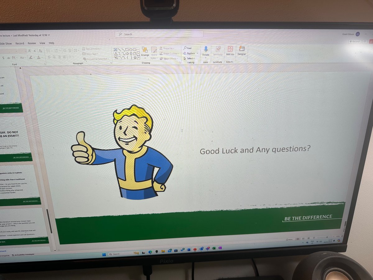Boo. No students responded to the appearance of pipboy in this morning’s lecture.