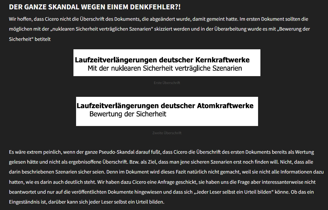 Wir haben #Cicero gefragt, wieso sie behaupten, es seien Stellen zum langen Weiterbetrieb der #Atomkraft gestrichen worden, wenn das in beiden Dokumenten steht &amp; nichts davon gestrichen wurde. Sie haben uns nur gesagt, dass wir selbst nachschauen sollen. Haben wir. Stimmt nicht?!