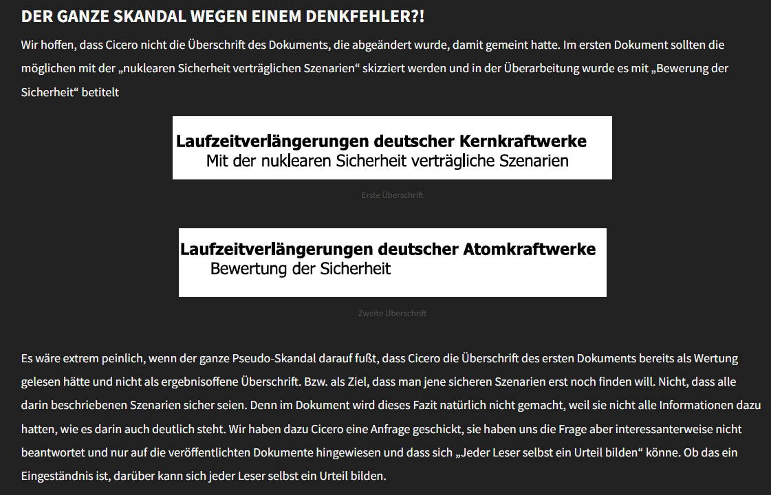 Wir haben #Cicero gefragt, wieso sie behaupten, es seien Stellen zum langen Weiterbetrieb der #Atomkraft gestrichen worden, wenn das in beiden Dokumenten steht & nichts davon gestrichen wurde. Sie haben uns nur gesagt, dass wir selbst nachschauen sollen. Haben wir. Stimmt nicht?!