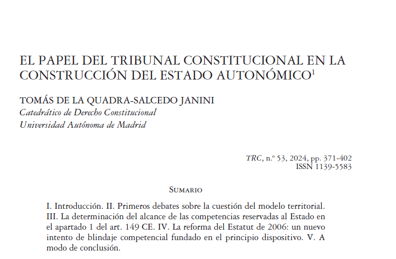 El profesor Tomás De La Quadra-Salcedo Janini, prof. de @UAM_Madrid y ex letrado de @TConstitucionE aborda 'El papel del Tribunal Constitucional en la construcción del estado autonómico'