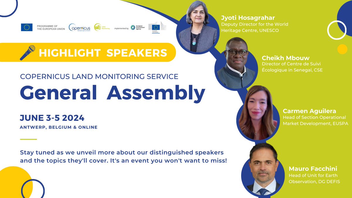 The 1⃣st edition of the @CopernicusLand General Assembly #CLMSGA2024 will welcome experts from @UNESCO, @defis_eu, @EU4Space, and many more! Join the discussion: 📅3–5 June 📍Antwerp 🇧🇪 and Online Register here 👇 2ly.link/1xI3F