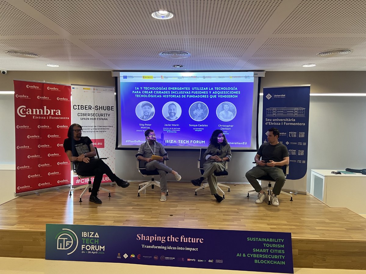 🌐 Exploring AI and Emerging Technologies to Create Inclusive Cities & Tech Mergers🌐 In today's panel moderated by Javier Marín, we heard Stig Peter Mattias (IoE), @SorayaCadalso (@Uttopion), and Christopher Davison (NavLive). @Ibiza_Travel  #IbizaTechForum #ai #ia #data #tech