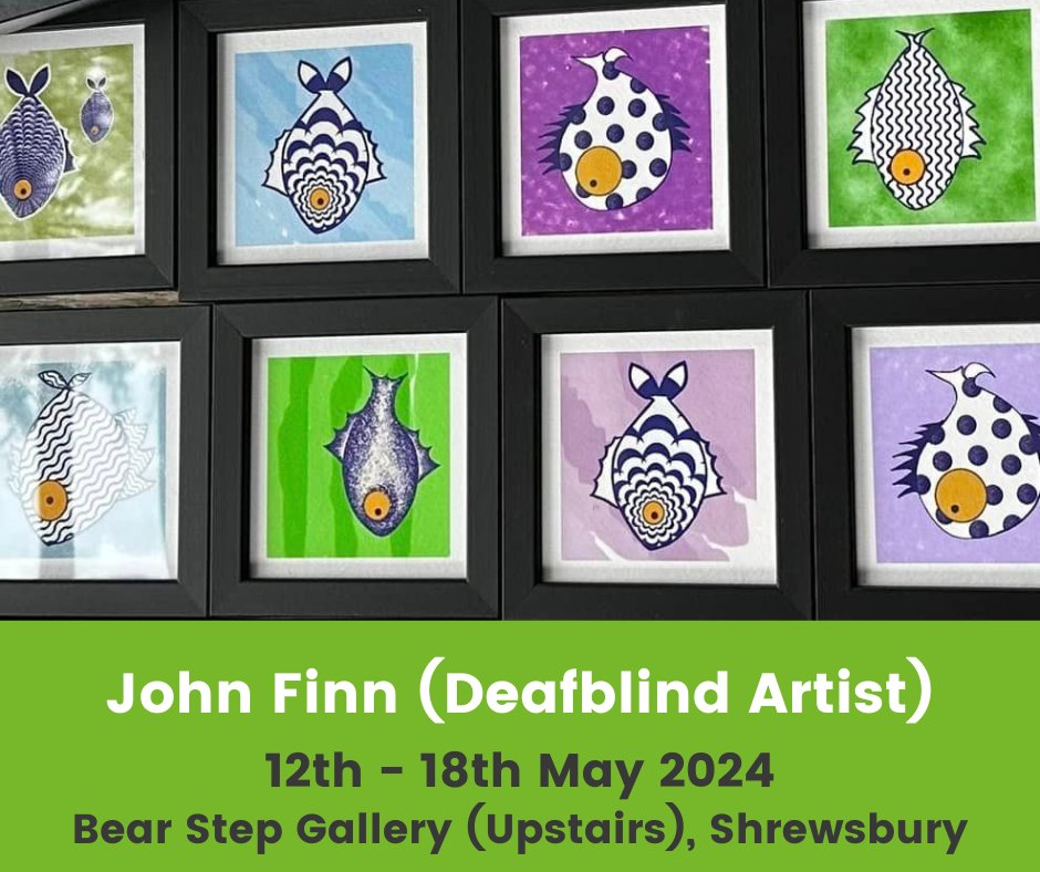 John Finn, a remarkable artist who is deafblind, will be holding a small exhibition at the Bear Step Gallery in Shrewsbury (upstairs) on the 12th - 18th May.

Visit facebook.com/groups/8876263… for more info.

Share & like! #WorldArtDay