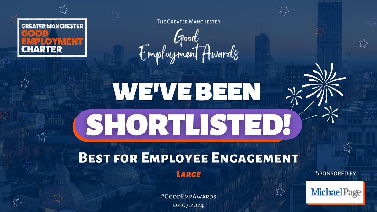 We’re delighted to share that we've been shortlisted for the @GoodEmpCharter's Good Employment Awards. It’s fantastic to be recognised for employee engagement and be part of making Greater Manchester a great place to work. #GoodEmpAwards