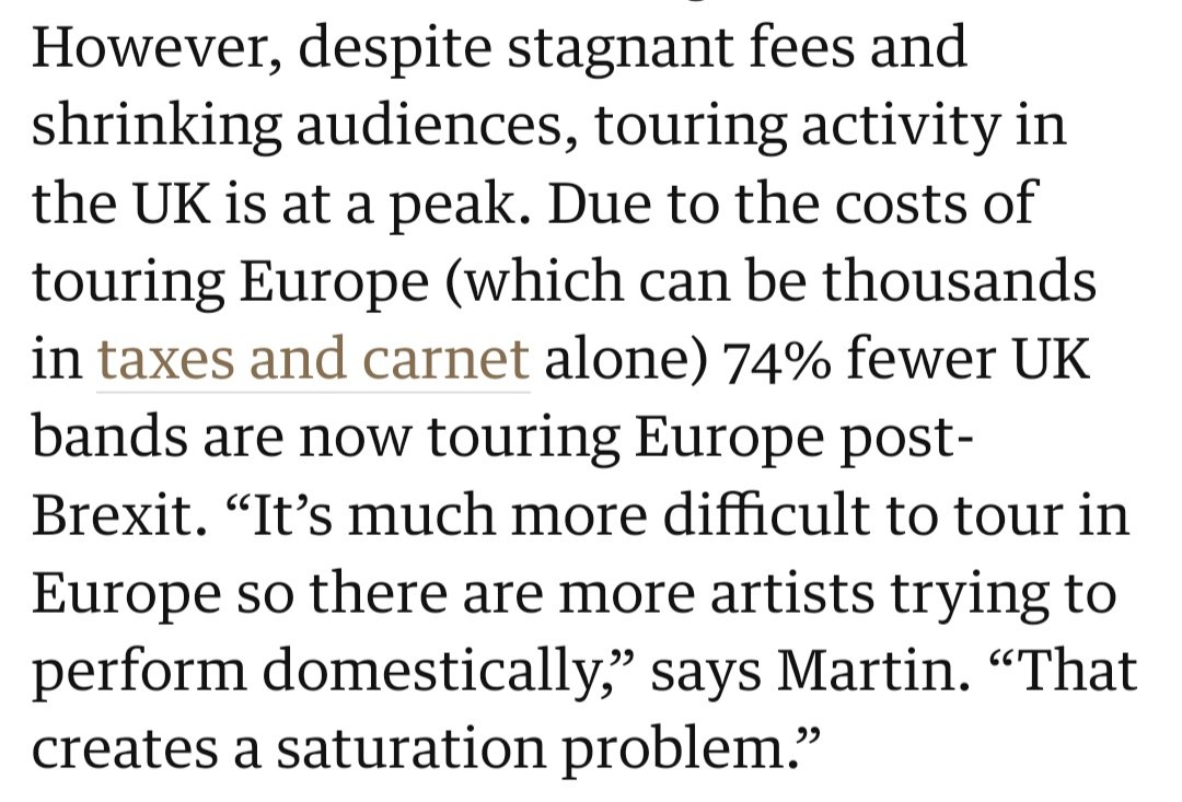 Regarding Bernard Sumner's recent comments... It's harder and harder for UK bands to cross the Channel so big thanks to the ones who make the effort 🙏 We need you on the continent ! Article by @DanielDylanWray 👇 theguardian.com/music/2024/apr…