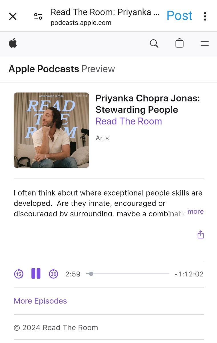 Now Listening to @priyankachopra in conversation with @CavanaughJames 🎧❤️

Link: podcasts.apple.com/us/podcast/rea…

#ReadTheRoom