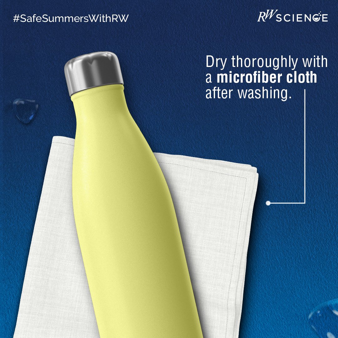 Keeping your water bottle clean is essential for your health.
Properly drying your bottle prevents mold and mildew, ensuring it stays fresh and safe for daily use.

#SafeSummersWithRW #SummerTime #CleanWaterBottle #BottleCare #HealthyHydration  #DailyHygiene #Bacteria #Biofilm
