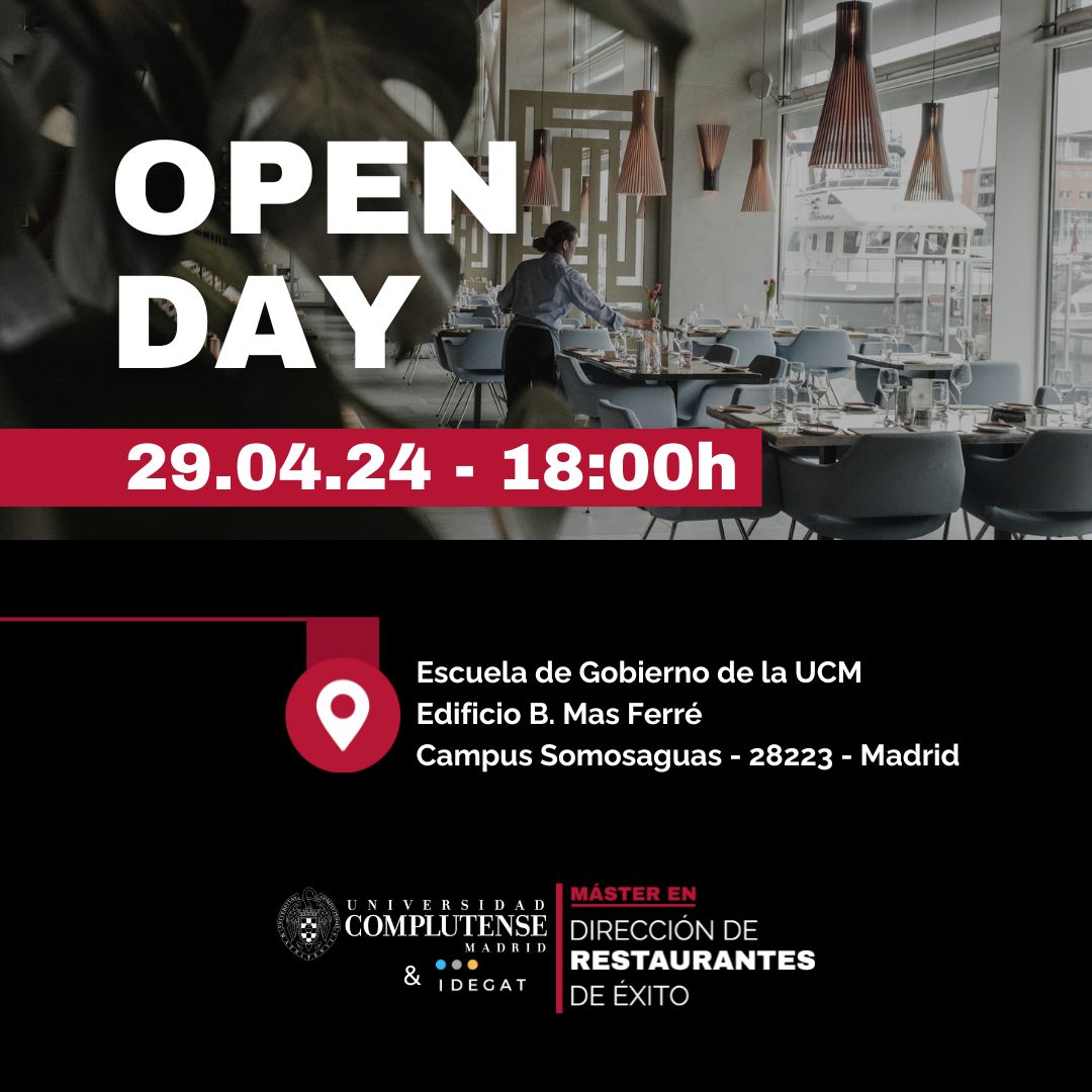 Os esperamos esta tarde en el Open Day del Máster en Gestión de Restaurantes de Éxito