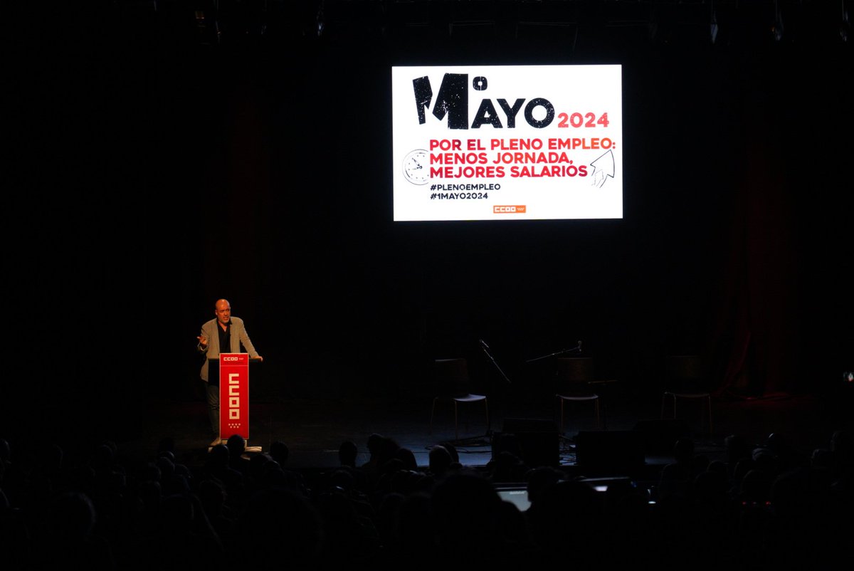 ✊ #1Mayo2024: por el #PlenoEmpleo , menos jornada y mejores salarios ¡Acude a la manifestación de Madrid! En el acto que @CCOOMadrid está realizando en el auditorio Marcelino Camacho