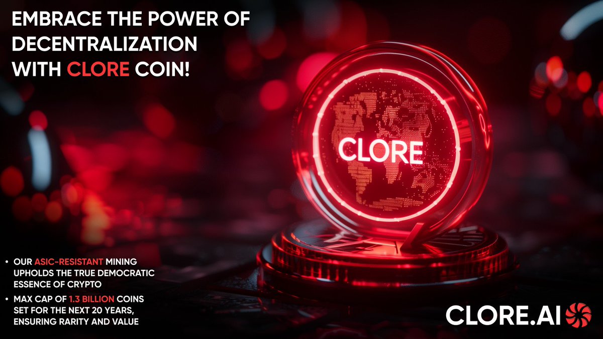 🌐 Embrace the power of decentralization with $Clore Coin! 🛡️ Our ASIC-resistant mining upholds the true democratic essence of crypto. No ASICs, just pure innovation. 💎 With a max cap of 1.3 billion coins set for the next 20 years, we're ensuring rarity and value. Join us on…