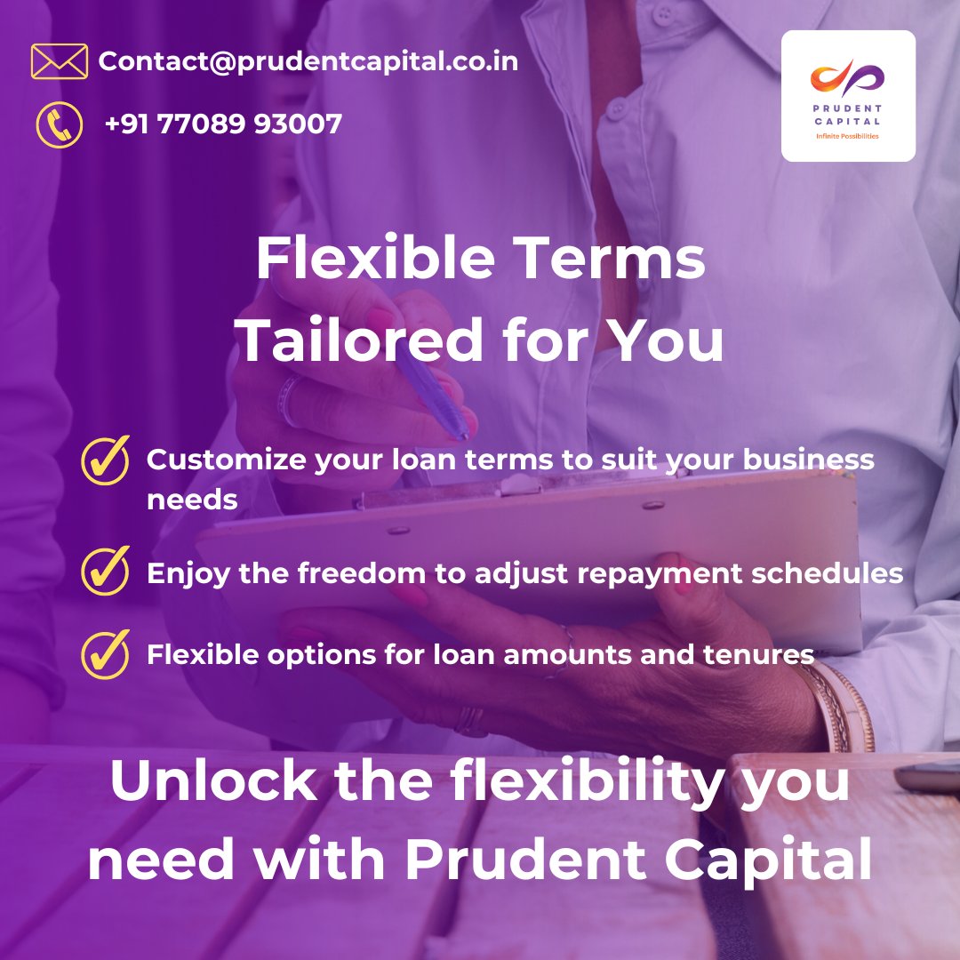 '📷 Customize your loan terms with Prudent Capital to align with your business objectives and financial capabilities.
For more details:
📷 prudentcapital.co.in
📷 Call: (+91) 77089 93007'
#Customization #BusinessFinance
#prudentcapital #TailoredSolutions #BusinessFinance