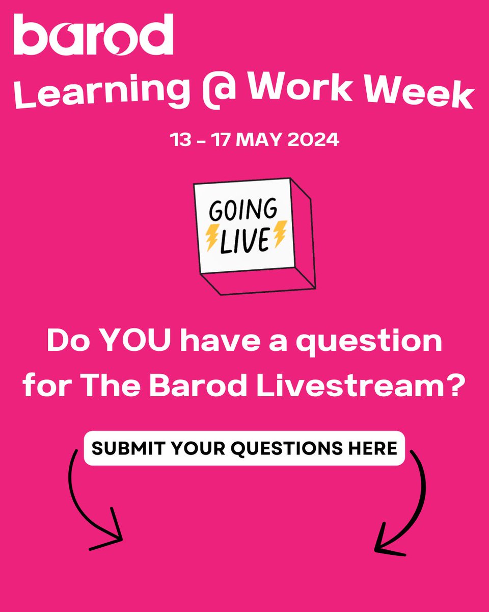 Join us on Friday 17th May for a livestream event at 2.30pm.

Get your questions in for our panel here: forms.office.com/e/ar1kQVpZy0

To register for our livestream, visit: eventbrite.com/e/the-barod-li…

#learningatworkweek