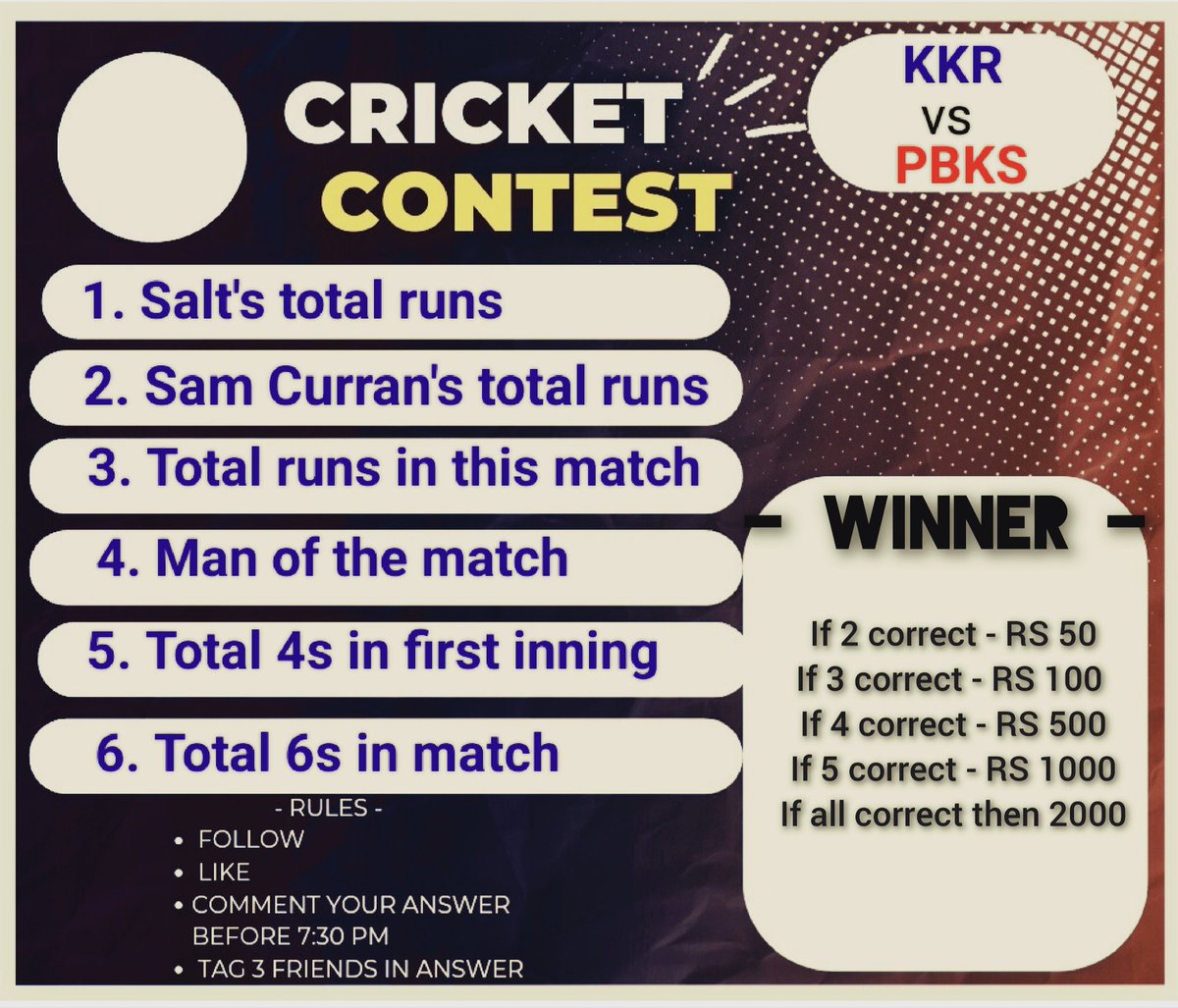 .              🚨Alert 🚨
⚡ Now prediction time ⚡
       🤑 Win real cash 🤑
            Match no. - 42
               #KKRvPBKS

Rule : follow me, Like, Retweet, comment answer with 3 friends tag & answer before 7:30pm
#Giveaways #IPL #IPLUpdate  #KKRvsPBKS  #PBKSvKKR #IPL2024