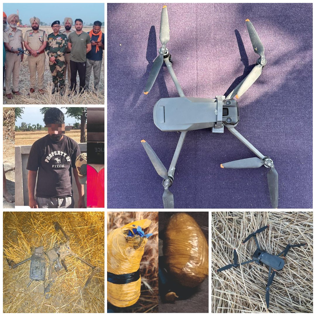 Great work 🇮🇳of #BSF. 

#AlertBSF continue its Drone hunt on #Punjab Border with #Pakistan. In last 4 days BSF recovered 03 Pak drones with 1.5 kgs of Heroin with 03 smugglers.

#BSFAgainstDrugs #BSFslayingDrones #BREAKING_NEWS #BigBreakingNews #BIGBANG #Tejran