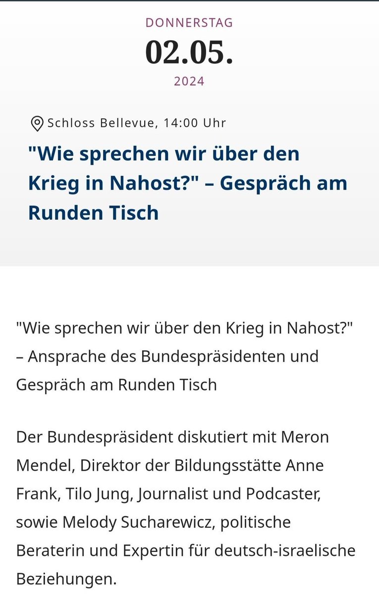 Just in Germany, you can have a President who names his recently published book 'We' but at the same time also organizes a 'talk about the war in the Middle East' without a single Palestinian voice.