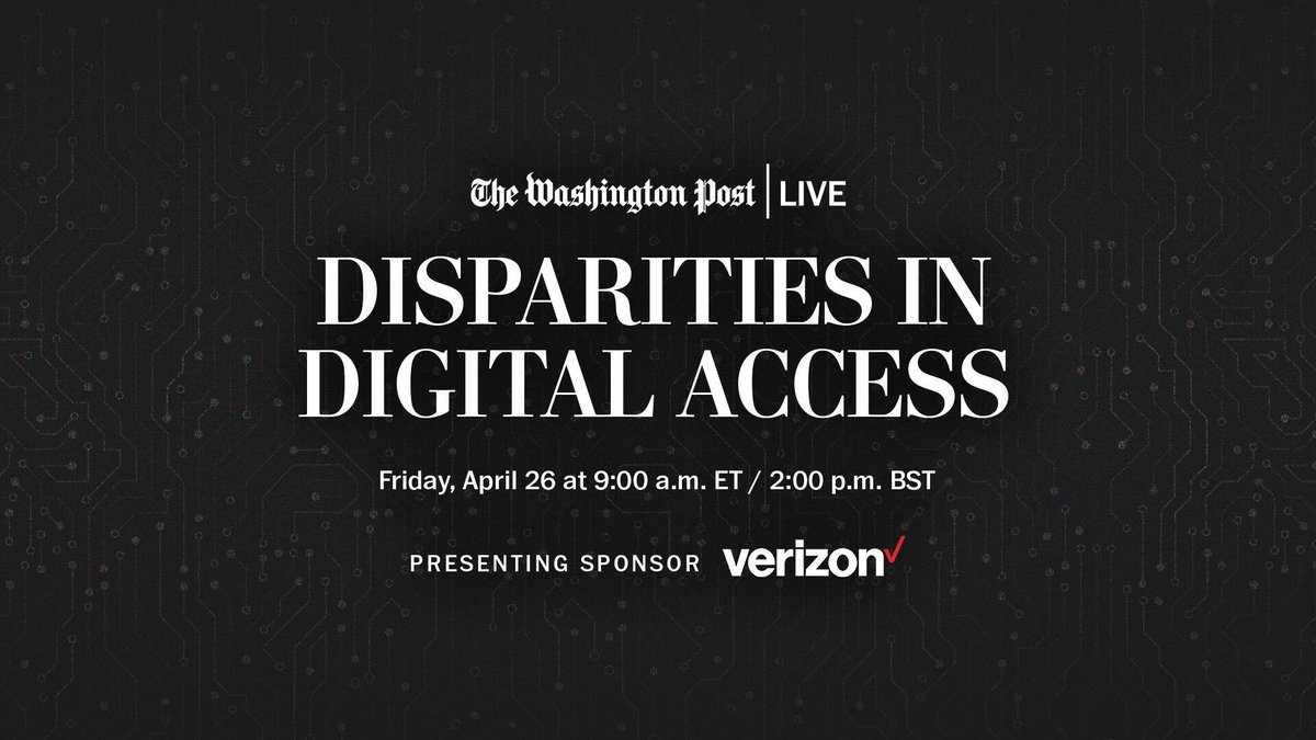 Today at 9:00 a.m. ET: @JRosenworcel, @aneeshchopra and @drturnerlee will join #PostLive for conversations about efforts in the public and private sectors to bridge the digital divide. Tune in here: ow.ly/ISp150RoYhK