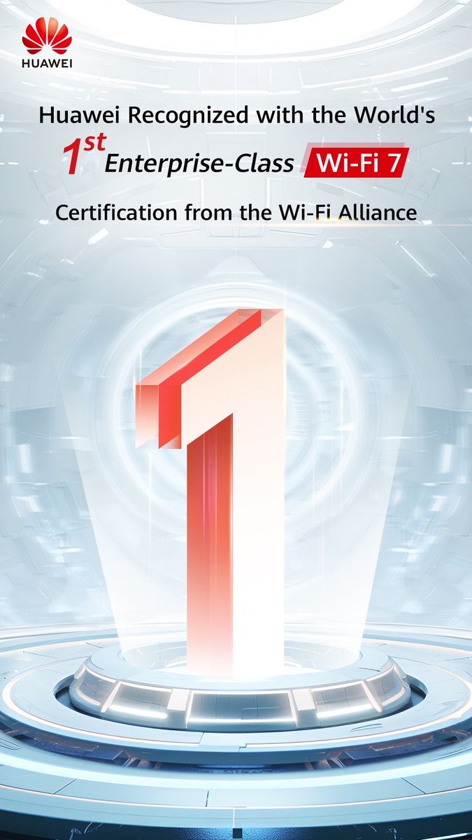 #Huawei ha ottenuto la prima certificazione Wi-Fi 7 di classe enterprise al mondo da @WiFiAlliance, segnando un nuovo traguardo in termini di connettività. Per saperne di più: bit.ly/3Nc6VEA