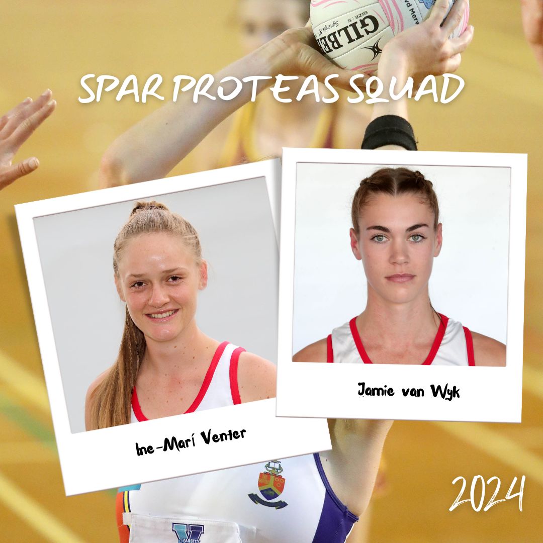 #TuksSport: #ProudlyUP #TuksNetball alumns, Ine-Marí Venter and Jamie van Wyk, are part of the SPAR Proteas squad under the new headship of Jenny van Dyk for the 2024 season. #Elevate2Greatness ⭐️💡 #StripeGeneration 🔴🔵⚪