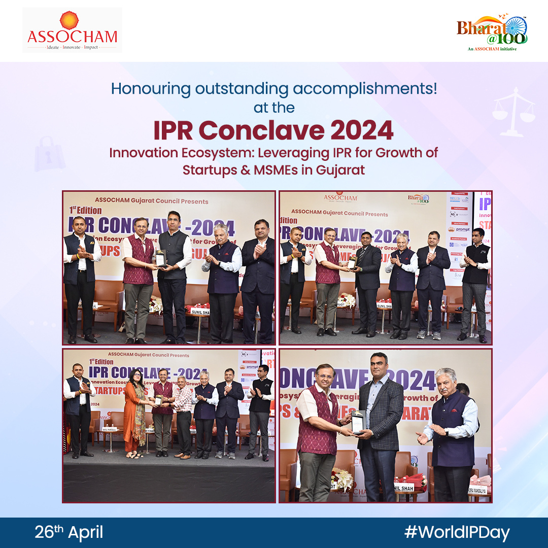 Glorifying the achievements of #IntellectualProperty (IP) professionals with recognition, 🏆 encouraging innovation, collaboration, and strategic IPR utilization at the #IPRConclave2024, themed “Innovation Ecosystem: Leveraging IPR for Growth of Startups & MSMEs in Gujarat.…