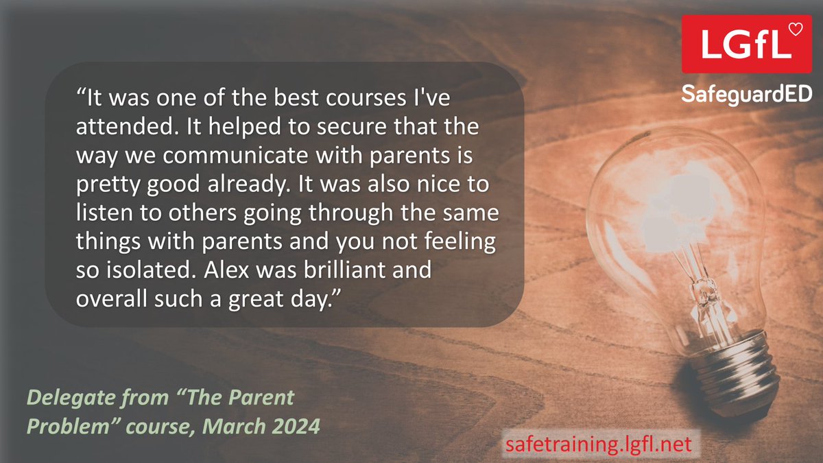 ❤️Come along for yourself to find out! 📅Next course on relational practice with parents to improve #safeguarding: 12 June 🔗BOOK: safetraining.lgfl.net @LGfL @LGfLIncludED @johnjackson1066