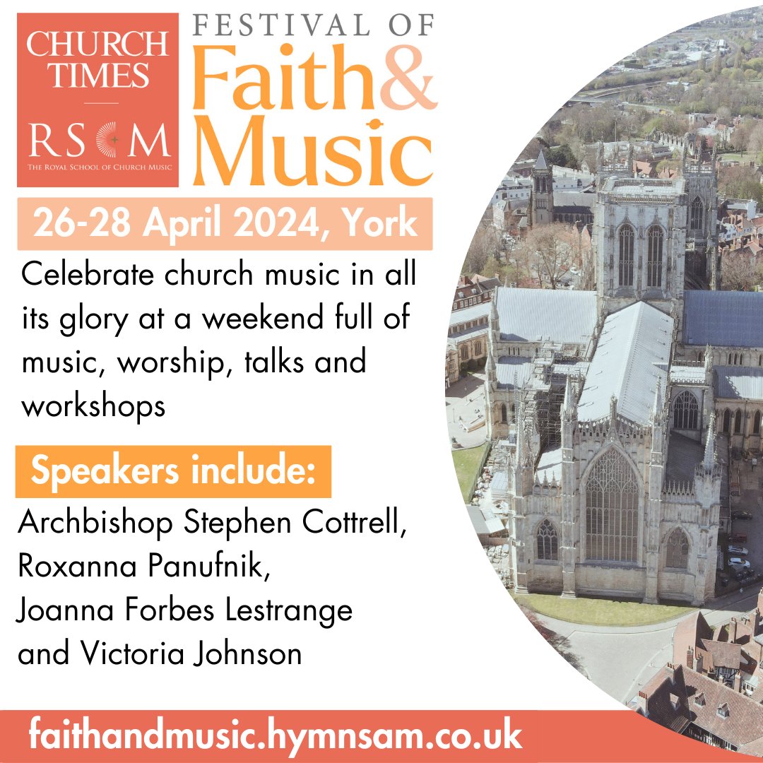 Join us this weekend for the Festival of Faith and Music with @ChurchTimes! Hear from a range of speakers, including @JoForbesLE, Tansy Castledine and the Archbishop of York, and enjoy celebrating church music in all its glory together 🤝 We look forward to seeing you there 😍