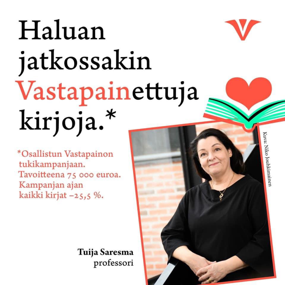 Tuija Saresma (@tuijasaresma) on Twitter photo Todellakin haluan lukea kirjoja! Tiedekirjoja ja tietokirjoja kaunokirjallisuuden lisäksi. Näin #lukuviikko kunniaksi osallistunkin <a href="/OVastapaino/">Vastapaino</a> tukikampanjaan. Tue sinäkin laatukirjallisuutta ostamalla kirjoja tai vaikka lahjakortti vastapaino.fi -osoitteesta. Todellakin haluan lukea kirjoja! Tiedekirjoja ja tietokirjoja kaunokirjallisuuden lisäksi. Näin #lukuviikko kunniaksi osallistunkin <a href="/OVastapaino/">Vastapaino</a> tukikampanjaan. Tue sinäkin laatukirjallisuutta ostamalla kirjoja tai vaikka lahjakortti vastapaino.fi -osoitteesta.