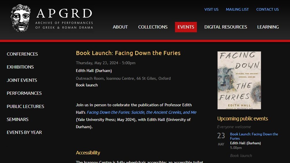 Oxford and neighbourhood friends all warmly invited to launch of Facing down the Furies May 23, 1700, 66 St Giles. There are other events at Heffers, Cambridge on May 16 and Waterstones, Durham on June 17 so if you want to come choose the one nearest to you. I'd love to see you.