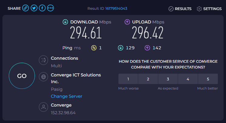 thrick28's tweet photo. Check out my @Speedtest result! How fast is your internet? https://t.co/NbjiKoYSeN #speedtest #UnleashTheBoostSpeedTestChallenge #FlexYourSpeed #ConvergeSpeedtestChallenge https://t.co/tGq36CCSB8