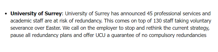 @UCUSurrey in the National @UCU email today ✊ ''We call on the employer to stop and rethink the current strategy'' @UniOfSurrey @timeshighered @BBCSurrey @surreylive @guildforddragon @TheStagSurrey @em_daltonn @SaveSurreySLL @GdnUniversities @unis_unison @uniofsurreyVC