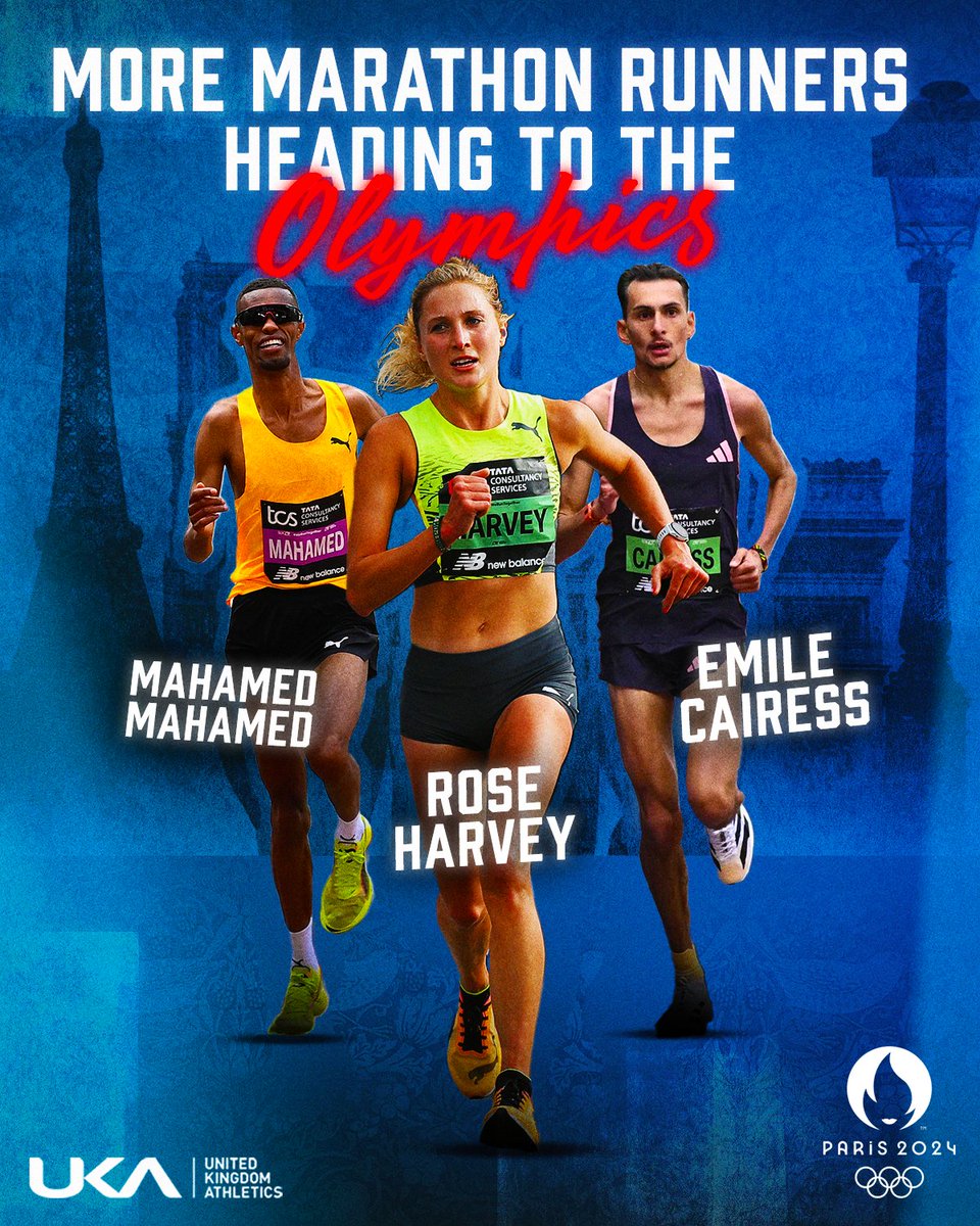 On the road to #Paris2024 🇫🇷 

Huge congratulations to @EmileCairess, @Mahamed1920 and Rose Harvey who have made @TeamGB's Olympic marathon team 🏃‍♀️

They will join @callirianne, @philsesemann and @charliepurdue in Paris 🤝

Read more ➡️ bit.ly/3w9F8zp