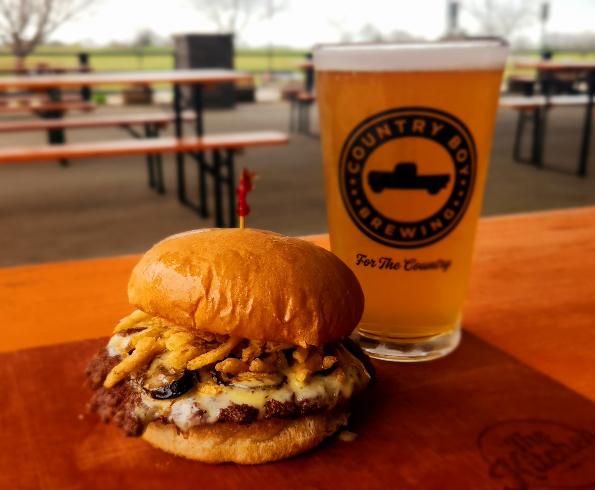 Get your weekend started early with Country Boy's Burger of the Month. This weekend is your last shot at our Mushroom Swiss burger with fried onions, baby bella mushrooms, Swiss cheese, and a garlic parmesan sauce. Pairs perfectly with a Witness the Citrus IPA!