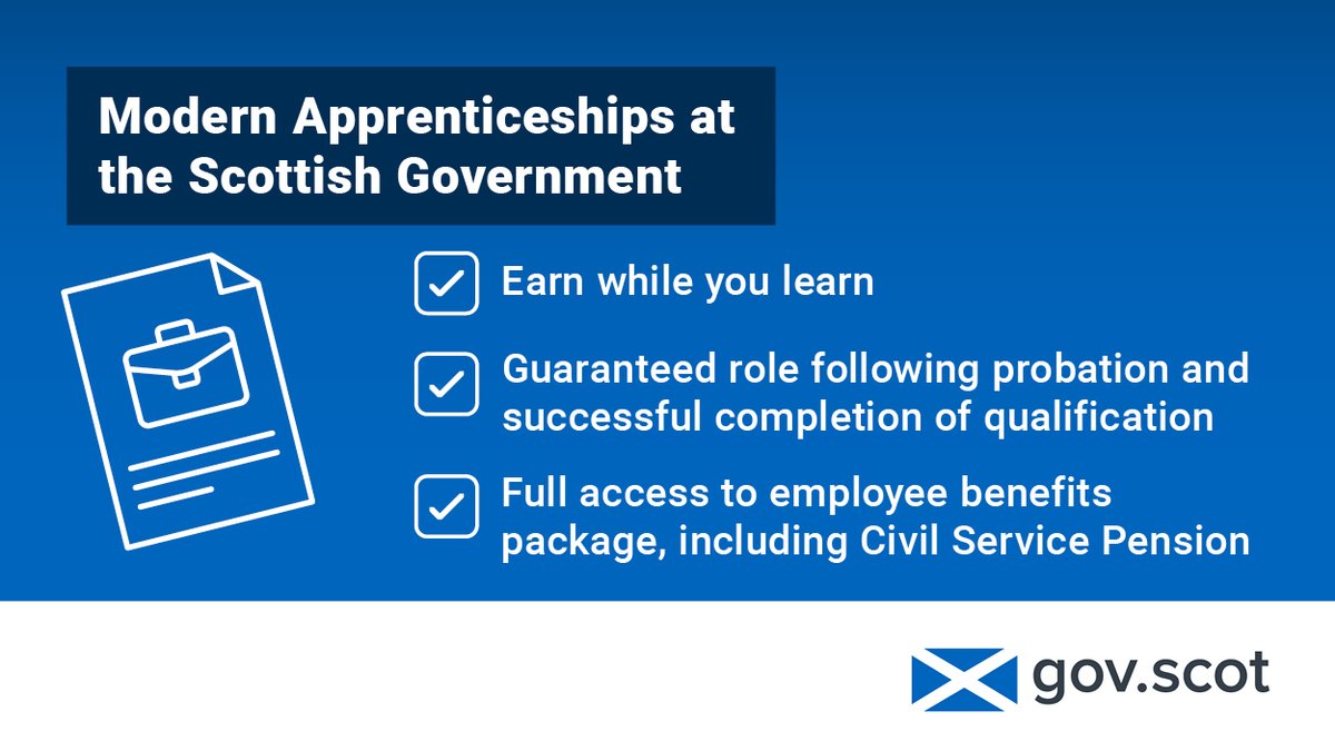 We currently have 2 exciting #ModernApprenticeship roles available at: Revenue Scotland: ow.ly/Hb6U50RjLNZ Transport Scotland: ow.ly/Xfyw50RjLNY ✅ Earn while you learn ✅ Guaranteed role following probation ✅ Access to employee benefits package #NewJob