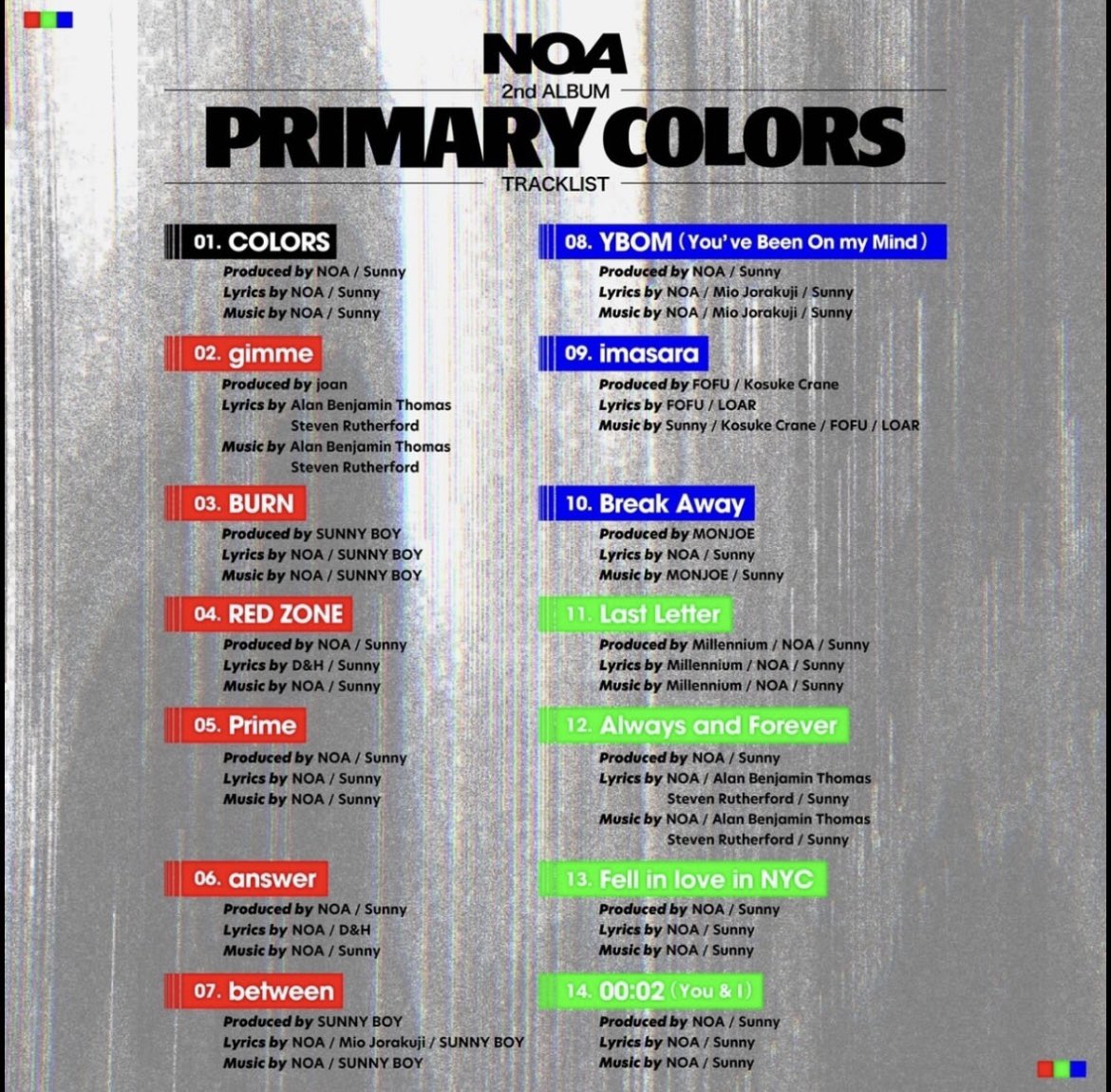 待ってましたTRACKLIST❤️💚💙
@noamusic_japan 
#primarycolors