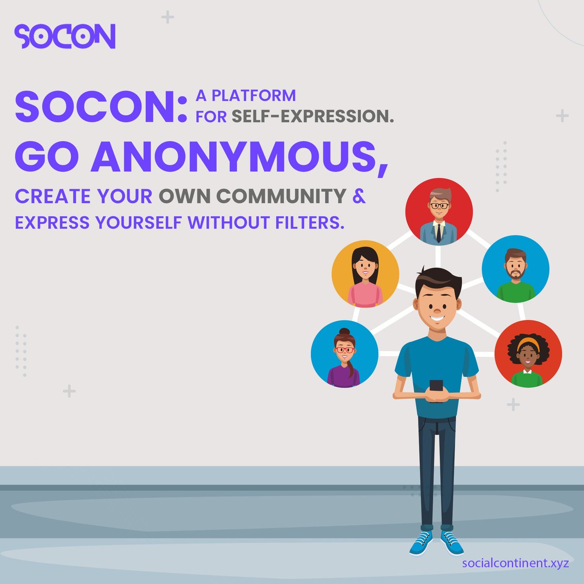 SOCON Social App!📲 Where authenticity meets anonymity. Join us and unleash your true self, free from judgment or filters. It's your space to create, connect, and express without limits. 🚀

#SOCON #Anonymous #Community #authenticity #freedomofexpression #selfexpression