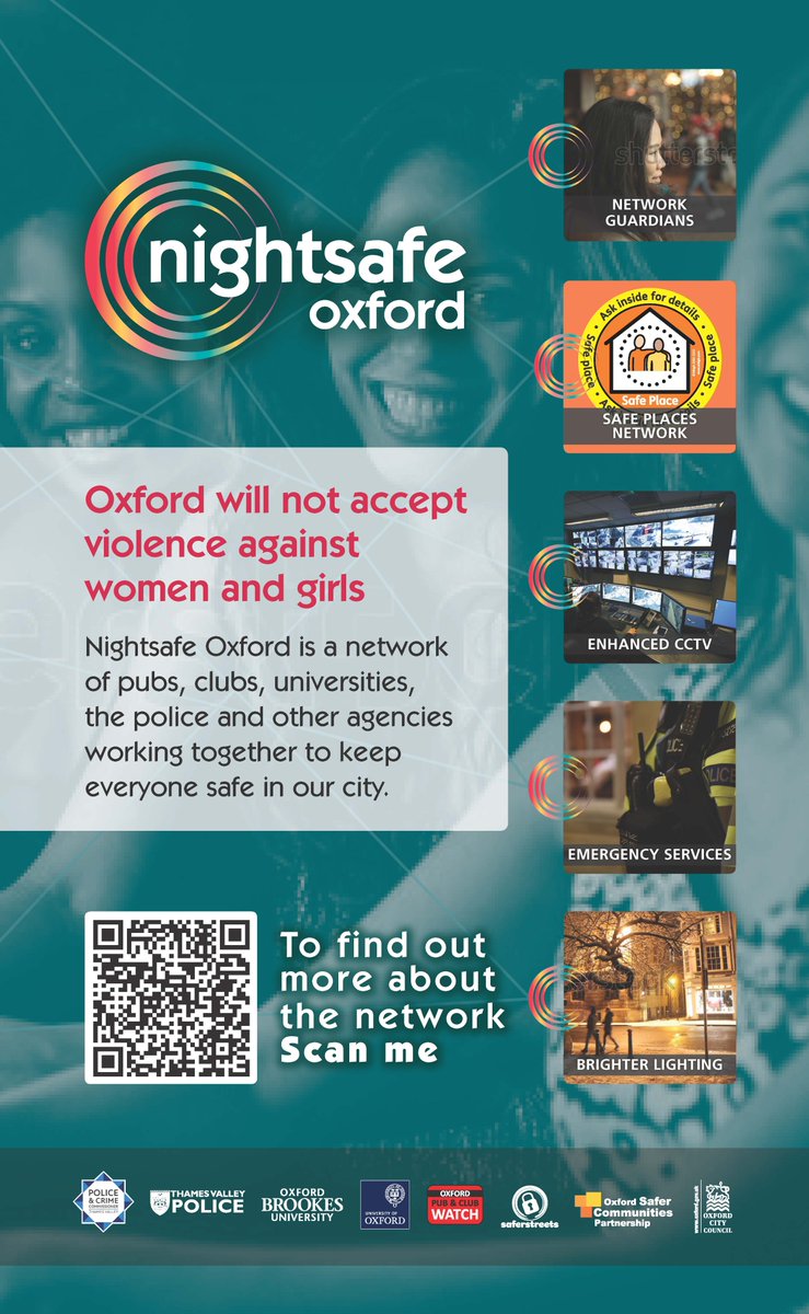 Are you aware of Night Safe Oxford Network?
Please let us know any of your concerns, unsafe locations and your thoughts about how we can improve safety in Oxford?
List your concern in a Privet message please.
@oxfordbrookes @OxfordCity @ThamesVP @BrookesUnion @BrookesCLO