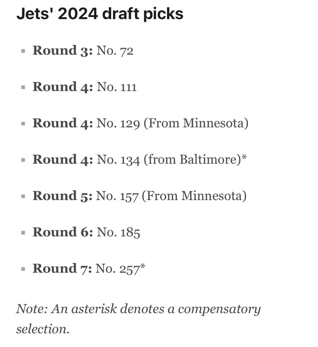 The Jets don’t have a second-round pick tonight, but they can package their third rounder and any one of the fours to get into Round 2. WR should be the target. Still available: Ladd McConkey Adonai Mitchell Keon Coleman Tony Franklin Brenden Rice Roman Wilson Malachi Corley