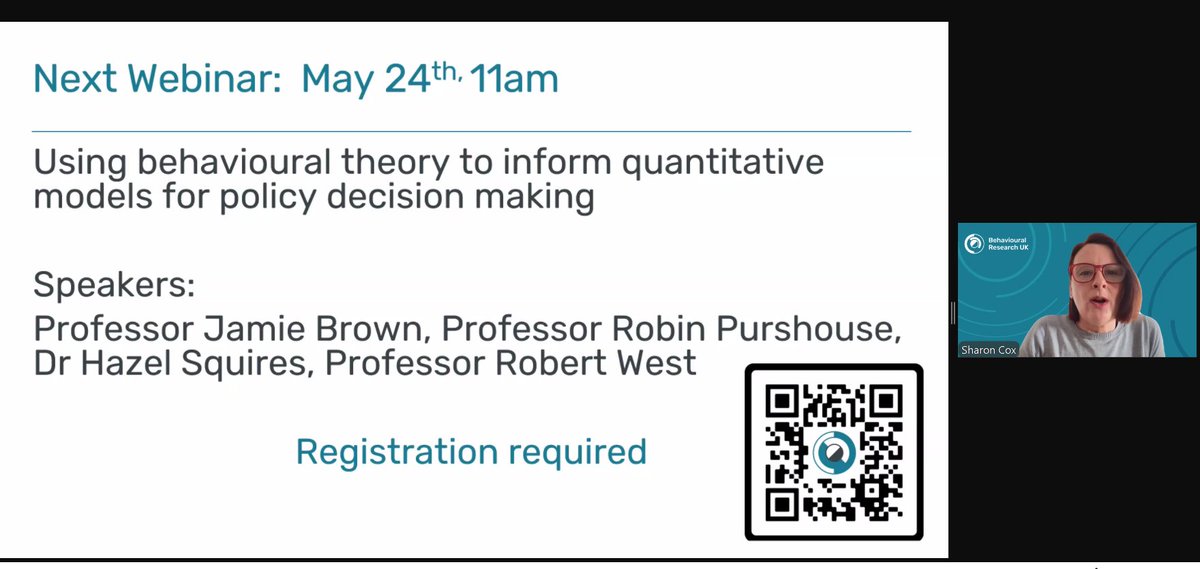 I'm not sure I will understand much of next month's @BehaviourRes_UK webinar (see screenshot of @Sharon_ACox teasing it), but I will try as it looks so relevant to policy making.

And today's with Sharon, @MarcusMunafo & @TattanBirch was great! 🙏