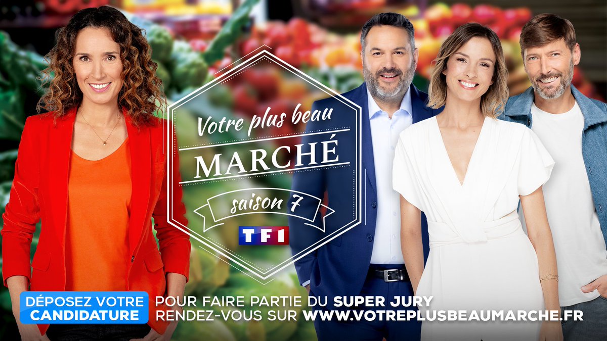 TF1Info (@tf1info) on Twitter photo 📣 𝐑𝐞𝐣𝐨𝐢𝐠𝐧𝐞𝐳 le Super Jury de la saison 7 de #VotrePlusBeauMarché avec <a href="/IsaIthurburu/">Isabelle Ithurburu</a>, <a href="/Bruce_Toussaint/">Bruce Toussaint</a> & <a href="/LaurentKerusore/">Laurent Kérusoré</a> aux côtés de <a href="/MSLacarrau/">Marie-Sophie Lacarrau</a> sur <a href="/TF1/">TF1</a>
📲 Vous avez jusqu'au 𝐣𝐞𝐮𝐝𝐢 𝟗 𝐦𝐚𝐢 𝐦𝐢𝐧𝐮𝐢𝐭 pour vous inscrire ici 👉 tf1info.fr/votre-plus-bea… 📣 𝐑𝐞𝐣𝐨𝐢𝐠𝐧𝐞𝐳 le Super Jury de la saison 7 de #VotrePlusBeauMarché avec <a href="/IsaIthurburu/">Isabelle Ithurburu</a>, <a href="/Bruce_Toussaint/">Bruce Toussaint</a> & <a href="/LaurentKerusore/">Laurent Kérusoré</a> aux côtés de <a href="/MSLacarrau/">Marie-Sophie Lacarrau</a> sur <a href="/TF1/">TF1</a>
📲 Vous avez jusqu'au 𝐣𝐞𝐮𝐝𝐢 𝟗 𝐦𝐚𝐢 𝐦𝐢𝐧𝐮𝐢𝐭 pour vous inscrire ici 👉 tf1info.fr/votre-plus-bea…