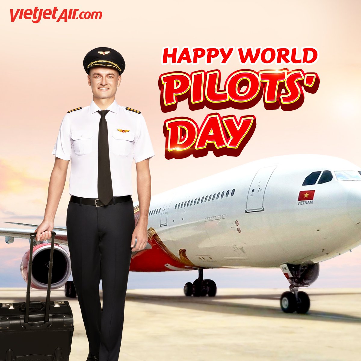 Happy World Pilots' Day! ✈️ 💪 Shoutout to all the amazing aviators out there for smooth takeoffs & gentle landings. 📣 Don’t forget to show your appreciation by flying with Vietjet! #Vietjet