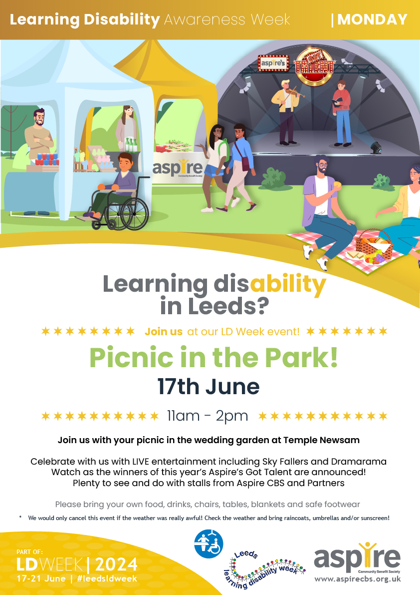 As we celebrate #InternationalDayofDance we'd like  to invite you all to join us at Picnic in the Park!
Launching #LeedsLDWeek the Picnic is FREE to attend and features live performances, the finals of #AspiresGotTalent and interactive sessions
Monday 17th June
11-2
Temple Newsam