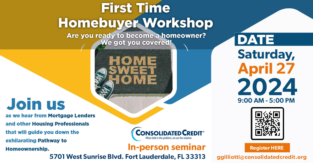 🏡HUD-approved #FirstTimeHomebuyerWorkshops teach you how to buy a home and get mortgage-ready. Join us Sat. Apr. 27 from 9 AM-5:00 PM.🔐Secure your free spot today:consolidatedcredit.org/webinars-and-s…

#CreditCounseling #HousingCounseling #DebtSucks ☎️844-450-1789