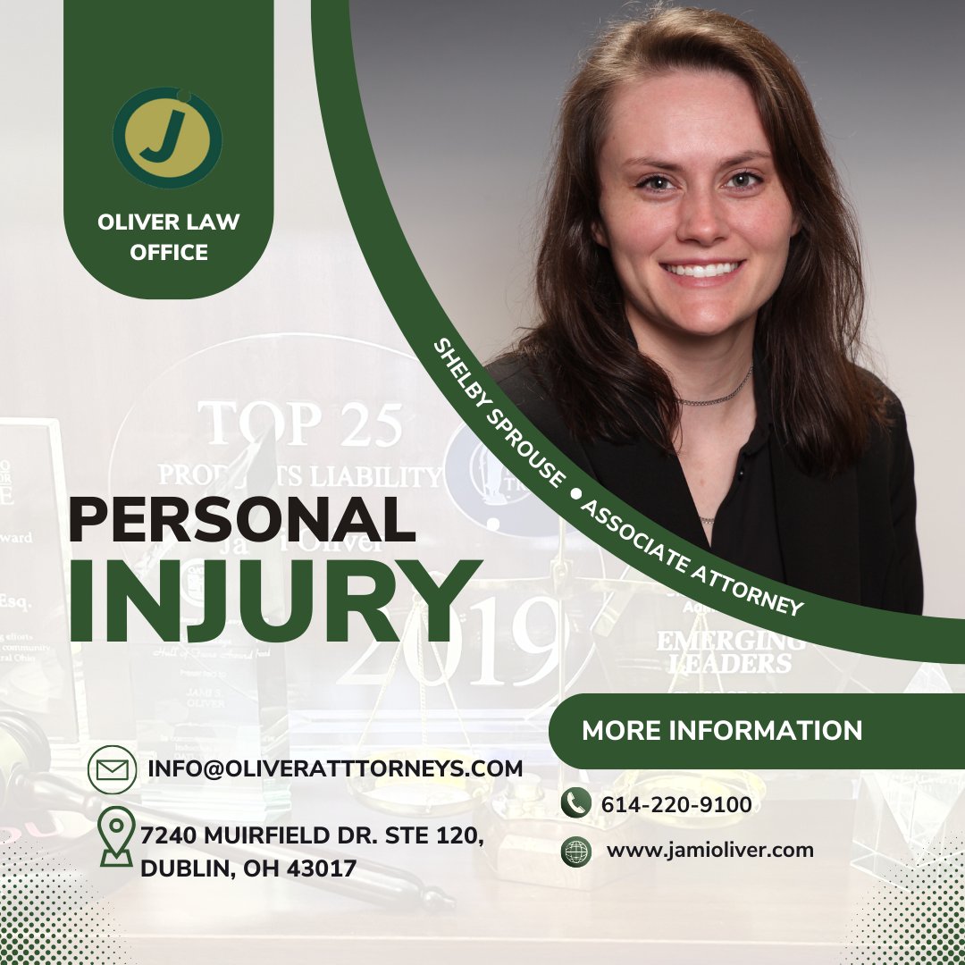 Our assistant attorney, Shelby Sprouse, is ready to help you with all your legal needs.

#oliverlawoffice #columbuslawyer #dublinlawyers #womenownedbusiness #trialattorneys #personalinjury #defectiveproducts #employmentlawyer