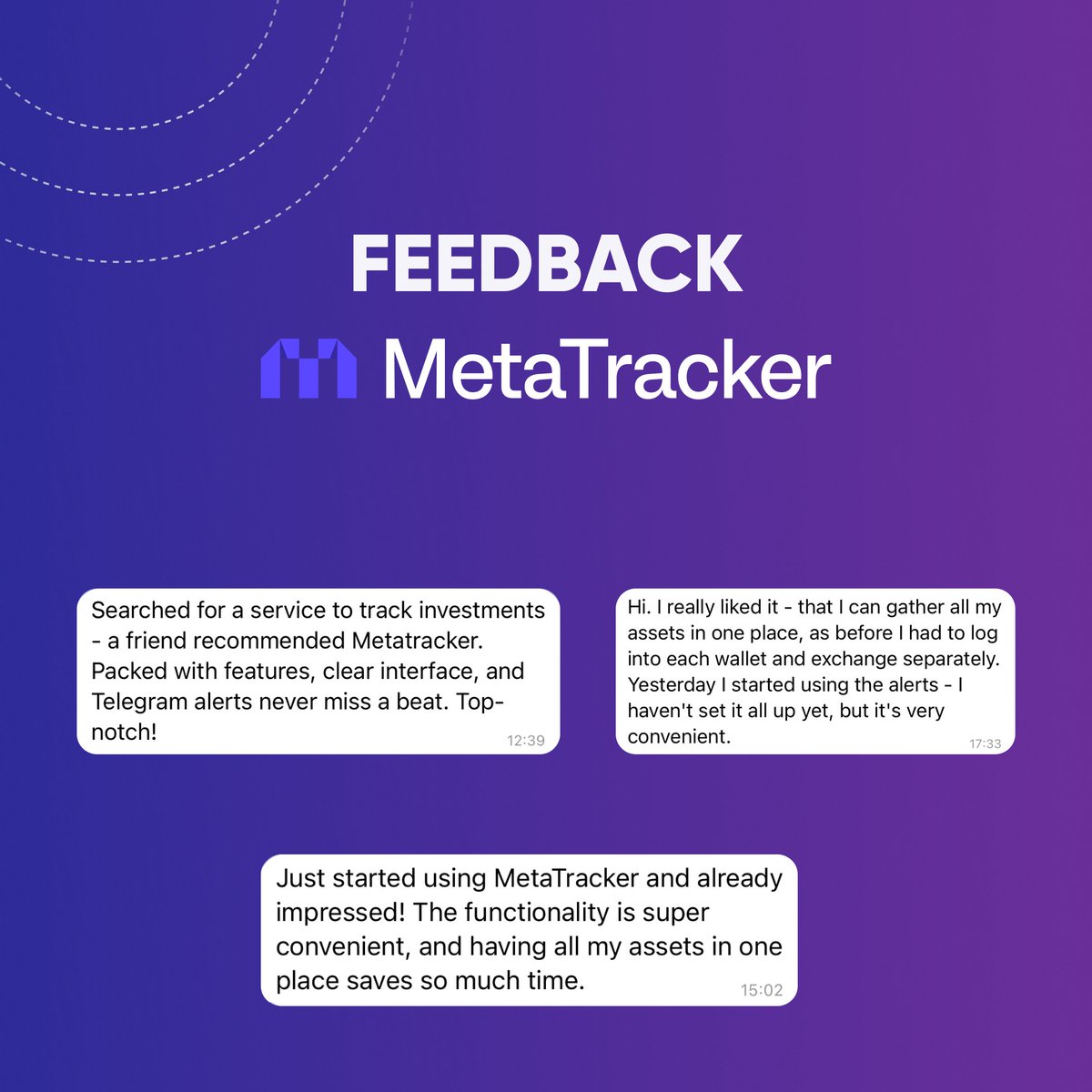 meta_tracker's tweet photo. Hello! We regularly receive reviews on the performance of our tracker. Today, we've decided to share some with you.

Just a reminder, we welcome any feedback, so please feel free to send us your messages. https://t.co/YXceGM0vAe
