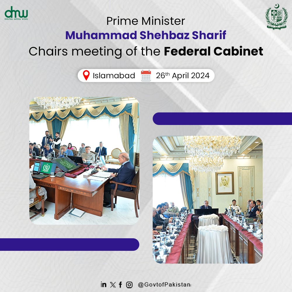 Prime Minister Muhammad Shehbaz Sharif chairs meeting of the Federal Cabinet, today in Islamabad.