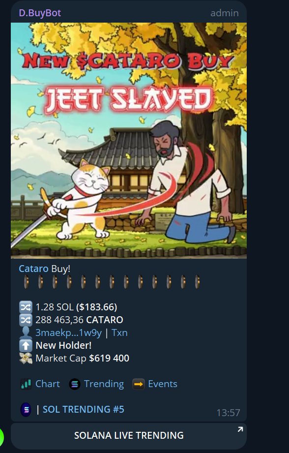 $Cataro x2 since post, the Jeet Slayer is doing his thing, don't wait get in now! 

x.com/CataroCoin
cataro.xyz
t.me/catarocoin