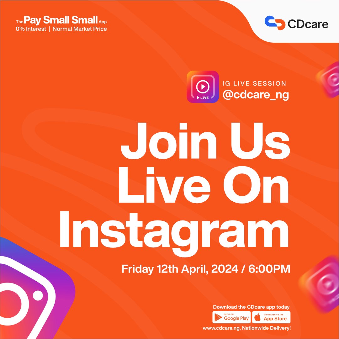 It's Town Hall Meeting Day! Don't miss out! Set your reminder for 6pm today and join the CDcare town hall meeting live on Instagram @Cdcare_ng. #CDcarepaysmallsmall #cdcaretownhallmeeting
