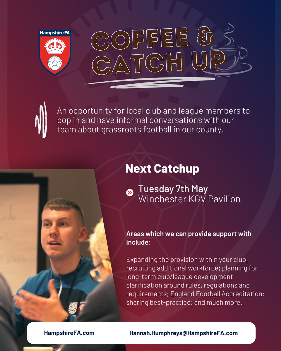 Join us for our next Coffee & Catchup in Winchester ☕ 📆 Tuesday 7th May 🕑 9am - 5pm 📍 KGV Pavilion, Winchester, SO23 0QQ Book your session spot and join us for a cuppa! 👇 buff.ly/48Limfa