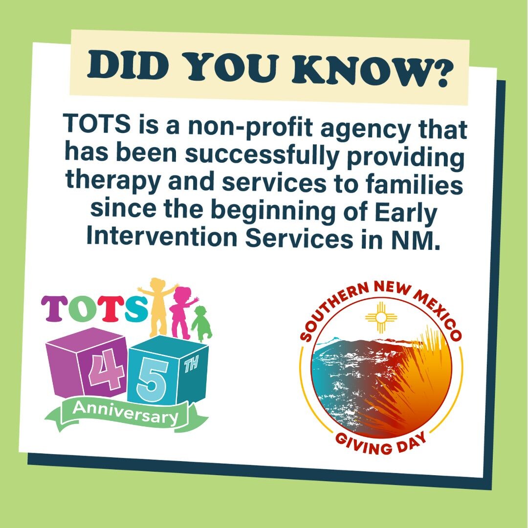 As you get ready to start your day, why not begin with a donation to your favorite non-profit - Tresco TOTS! Your donations will help families in our program. Visit us at southernnewmexicogivingday.org/organizations/….

#SNMGivingDay24 #TOTSNM #Earlyinterventionmatters #givewhereyoulive